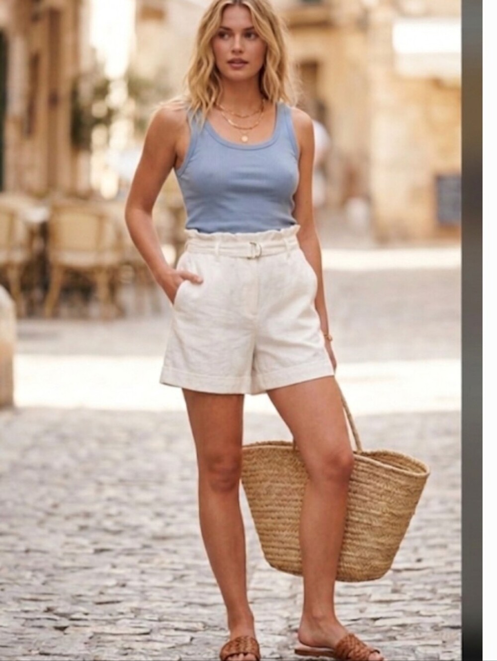 Wayf High Waist Paperbag  White Women's Shorts Size XS